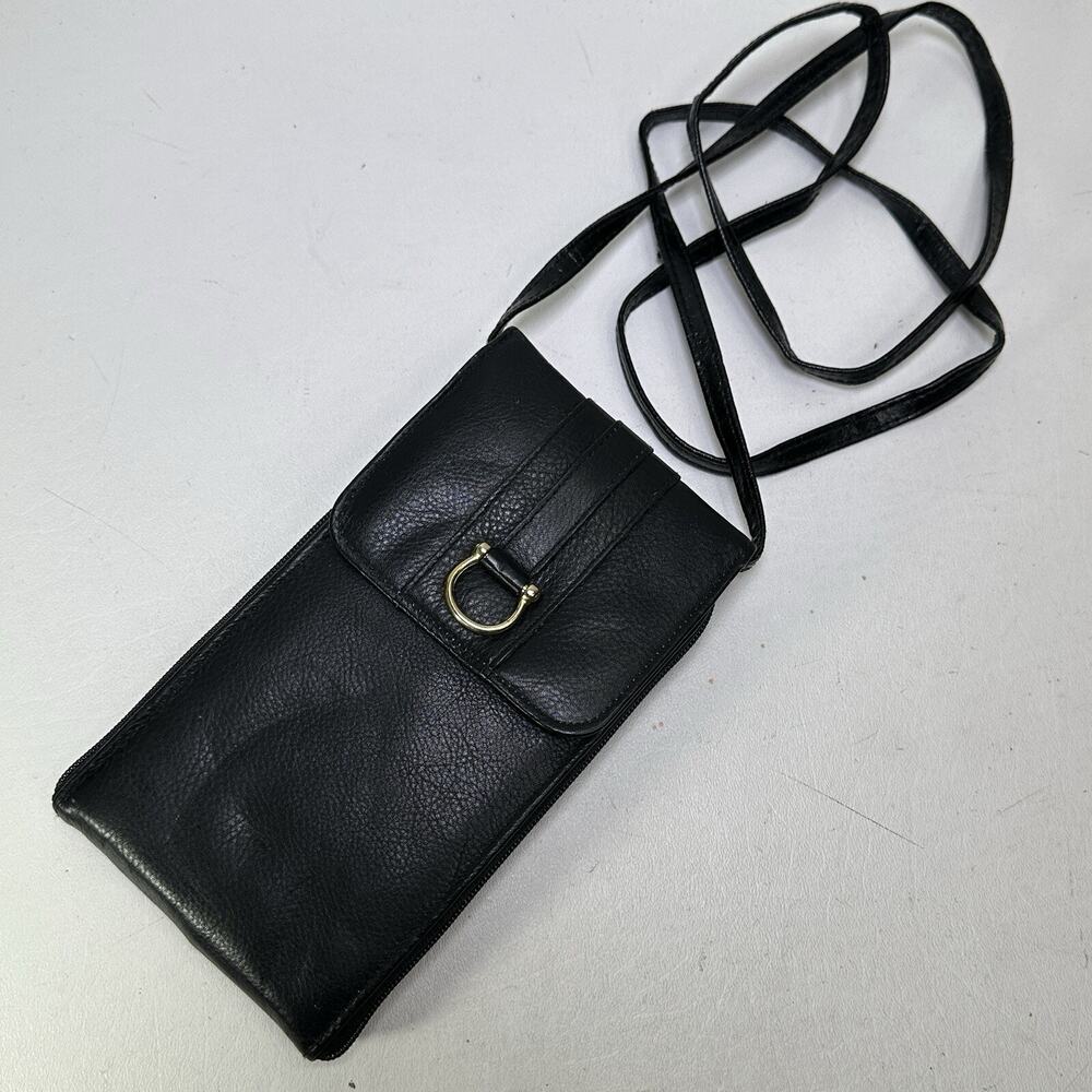 Mundi Safekeeper Crossbody Wallet Black Leather Cards Cash Coin Checkbook ID